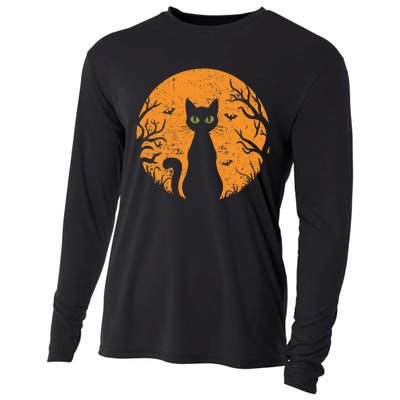 Vintage Scary Halloween Cat Costume Retro Cat Moon Gift Cooling Performance Long Sleeve Crew