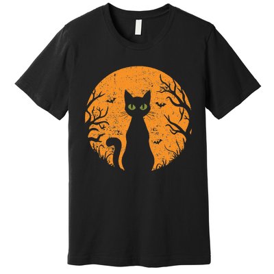 Vintage Scary Halloween Cat Costume Retro Cat Moon Gift Premium T-Shirt