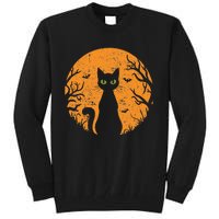 Vintage Scary Halloween Cat Costume Retro Cat Moon Gift Tall Sweatshirt