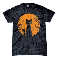 Vintage Scary Halloween Cat Costume Retro Cat Moon Gift Tie-Dye T-Shirt