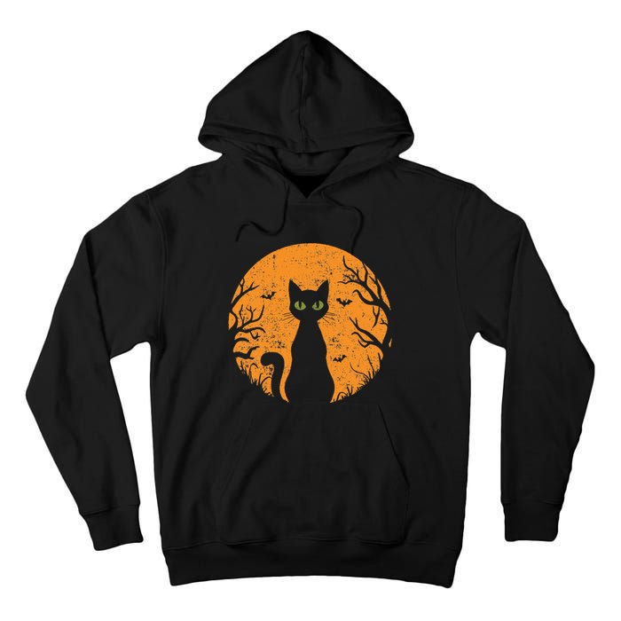 Vintage Scary Halloween Cat Costume Retro Cat Moon Gift Tall Hoodie