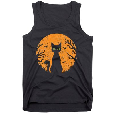 Vintage Scary Halloween Cat Costume Retro Cat Moon Gift Tank Top