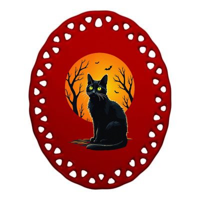 Vintage Scary Halloween Cat Costume Retro Halloween Cat Gift Ceramic Oval Ornament