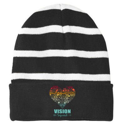 Vision Squad Heart Funny Optometry Team Striped Beanie with Solid Band