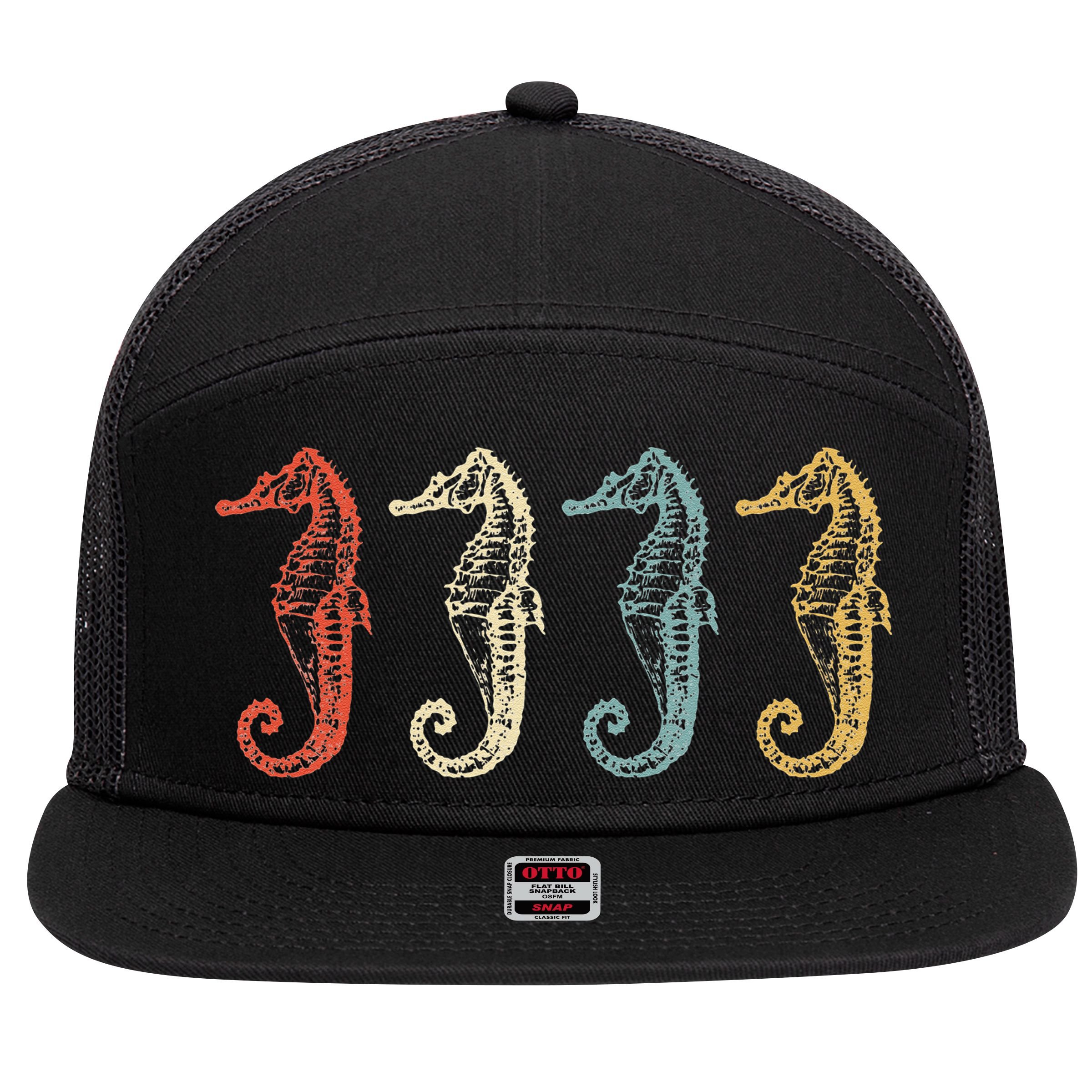 Vintage Sea Horse Animal Environmental Gifts 7 Panel Mesh Trucker Snapback Hat