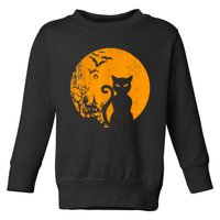 Vintage Scary Halloween Costume Black Cat Retro Moon Cat Mom Toddler Sweatshirt