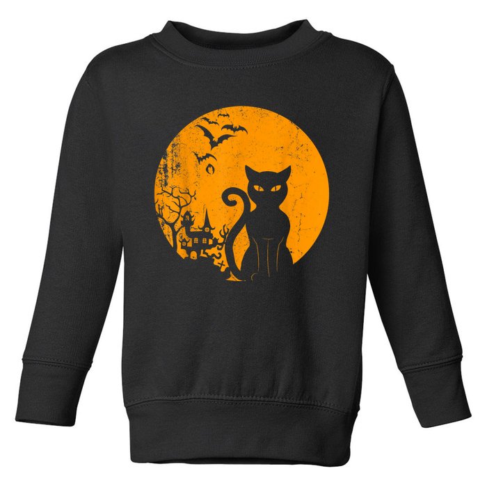 Vintage Scary Halloween Costume Black Cat Retro Moon Cat Mom Toddler Sweatshirt