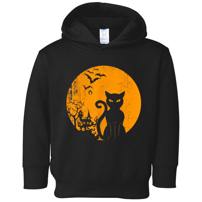 Vintage Scary Halloween Costume Black Cat Retro Moon Cat Mom Toddler Hoodie