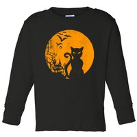 Vintage Scary Halloween Costume Black Cat Retro Moon Cat Mom Toddler Long Sleeve Shirt