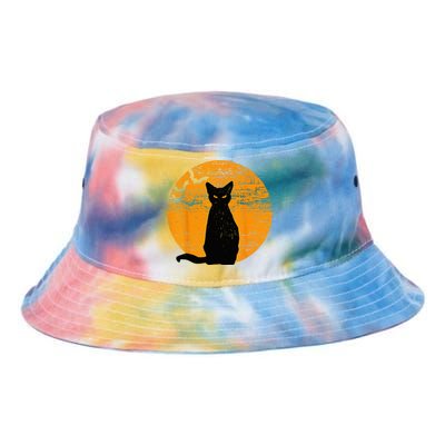 Vintage Scary Halloween Black Cat Costume Retro Moon Cat Mom Tie Dye Newport Bucket Hat