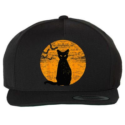 Vintage Scary Halloween Black Cat Costume Retro Moon Cat Mom Wool Snapback Cap