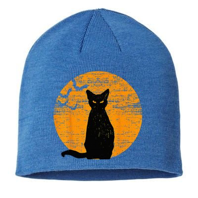 Vintage Scary Halloween Black Cat Costume Retro Moon Cat Mom Sustainable Beanie