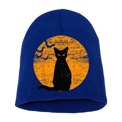 Vintage Scary Halloween Black Cat Costume Retro Moon Cat Mom Short Acrylic Beanie