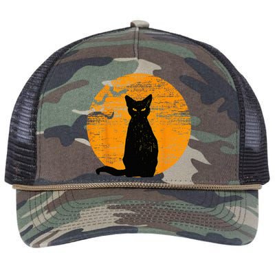 Vintage Scary Halloween Black Cat Costume Retro Moon Cat Mom Retro Rope Trucker Hat Cap