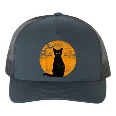 Vintage Scary Halloween Black Cat Costume Retro Moon Cat Mom Yupoong Adult 5-Panel Trucker Hat