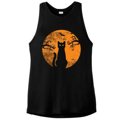 Vintage Scary Halloween Cat Costume Retro Cat Moon Ladies PosiCharge Tri-Blend Wicking Tank