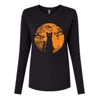 Vintage Scary Halloween Cat Costume Retro Cat Moon Womens Cotton Relaxed Long Sleeve T-Shirt