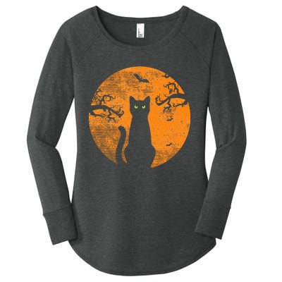 Vintage Scary Halloween Cat Costume Retro Cat Moon Women's Perfect Tri Tunic Long Sleeve Shirt