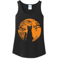 Vintage Scary Halloween Cat Costume Retro Cat Moon Ladies Essential Tank