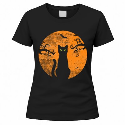 Vintage Scary Halloween Cat Costume Retro Cat Moon Women's T-Shirt