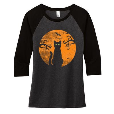 Vintage Scary Halloween Cat Costume Retro Cat Moon Women's Tri-Blend 3/4-Sleeve Raglan Shirt