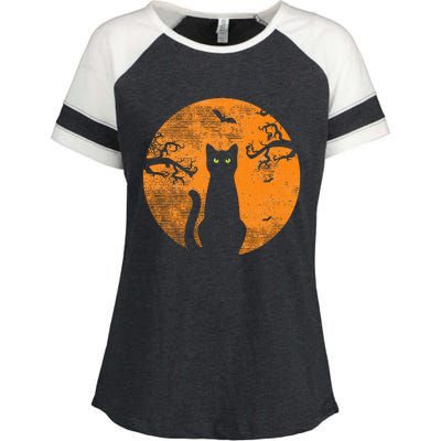 Vintage Scary Halloween Cat Costume Retro Cat Moon Enza Ladies Jersey Colorblock Tee