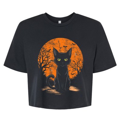 Vintage Scary Halloween Cat Costume Retro Halloween Cat Bella+Canvas Jersey Crop Tee