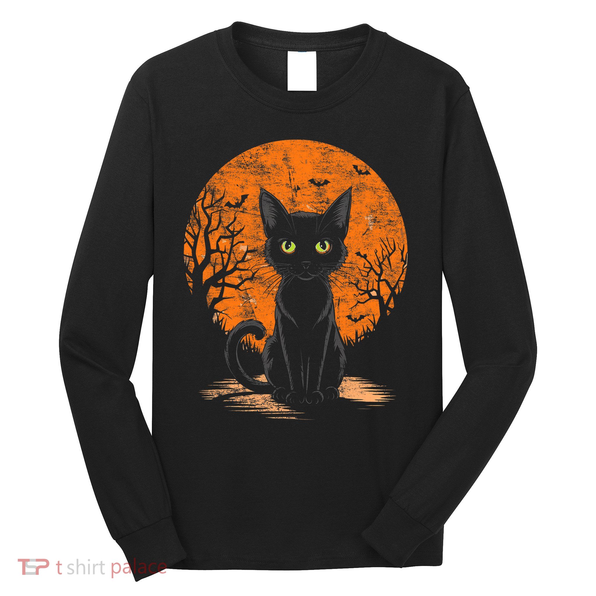 Vintage Scary Halloween Cat Costume Retro Halloween Cat Long Sleeve Shirt