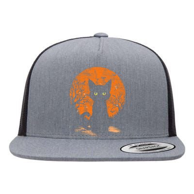 Vintage Scary Halloween Cat Costume Retro Halloween Cat Flat Bill Trucker Hat