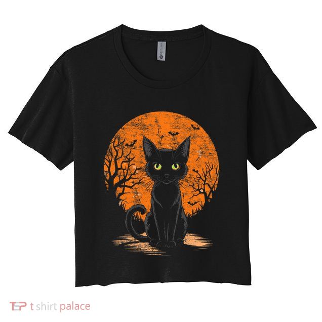Vintage Scary Halloween Cat Costume Retro Halloween Cat Crop Top