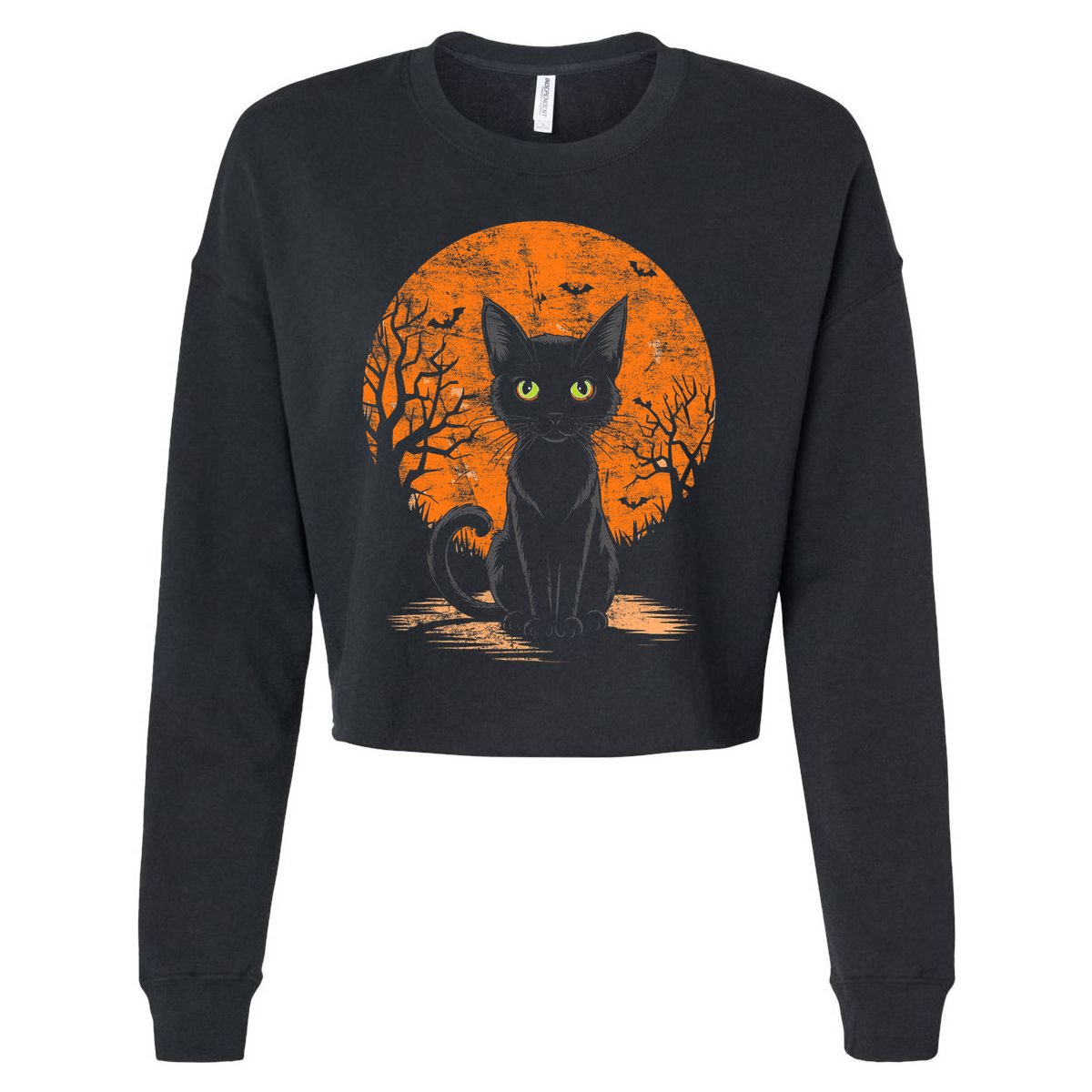 Vintage Scary Halloween Cat Costume Retro Halloween Cat Cropped Pullover Crew