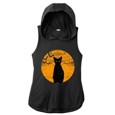 Vintage Scary Halloween Black Cat Costume Retro Moon Cat Mom Ladies PosiCharge Tri-Blend Wicking Draft Hoodie Tank