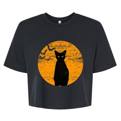 Vintage Scary Halloween Black Cat Costume Retro Moon Cat Mom Bella+Canvas Jersey Crop Tee