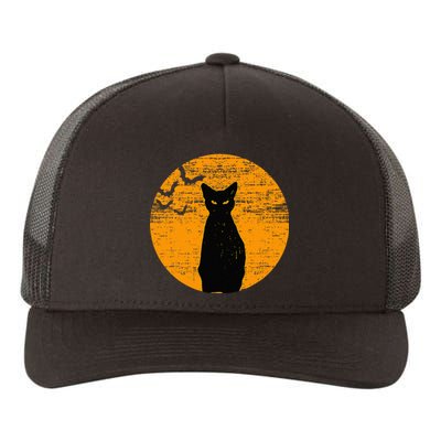 Vintage Scary Halloween Black Cat Costume Retro Moon Cat Mom Yupoong Adult 5-Panel Trucker Hat