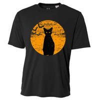 Vintage Scary Halloween Black Cat Costume Retro Moon Cat Mom Cooling Performance Crew T-Shirt