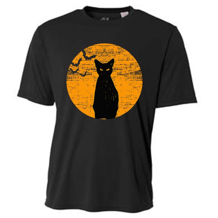 Vintage Scary Halloween Black Cat Costume Retro Moon Cat Mom Cooling Performance Crew T-Shirt