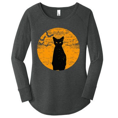 Vintage Scary Halloween Black Cat Costume Retro Moon Cat Mom Women's Perfect Tri Tunic Long Sleeve Shirt