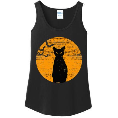 Vintage Scary Halloween Black Cat Costume Retro Moon Cat Mom Ladies Essential Tank