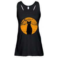 Vintage Scary Halloween Black Cat Costume Retro Moon Cat Mom Ladies Essential Flowy Tank