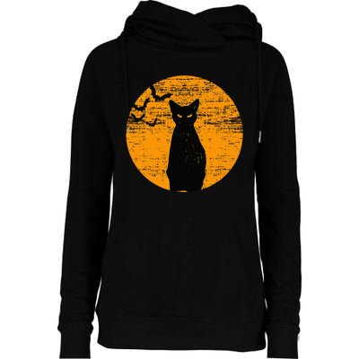 Vintage Scary Halloween Black Cat Costume Retro Moon Cat Mom Womens Funnel Neck Pullover Hood