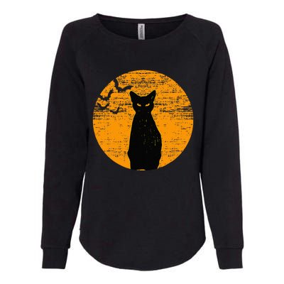 Vintage Scary Halloween Black Cat Costume Retro Moon Cat Mom Womens California Wash Sweatshirt