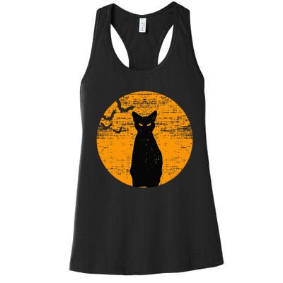 Vintage Scary Halloween Black Cat Costume Retro Moon Cat Mom Women's Racerback Tank