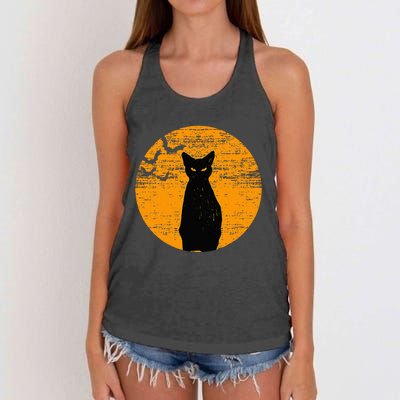 Vintage Scary Halloween Black Cat Costume Retro Moon Cat Mom Women's Knotted Racerback Tank