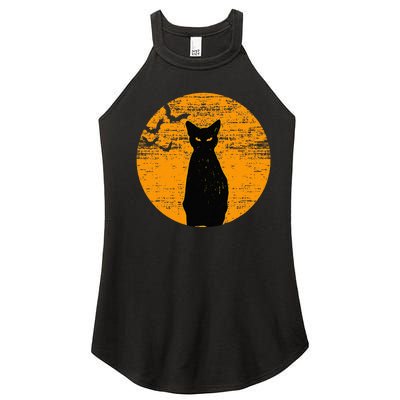 Vintage Scary Halloween Black Cat Costume Retro Moon Cat Mom Women’s Perfect Tri Rocker Tank