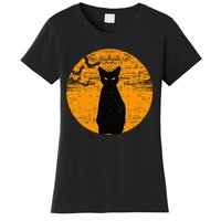 Vintage Scary Halloween Black Cat Costume Retro Moon Cat Mom Women's T-Shirt