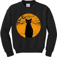 Vintage Scary Halloween Black Cat Costume Retro Moon Cat Mom Kids Sweatshirt