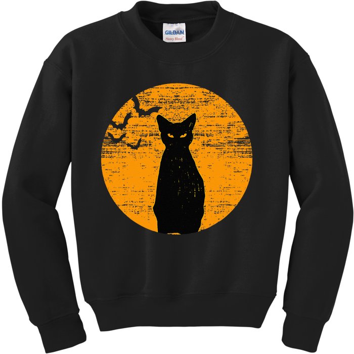 Vintage Scary Halloween Black Cat Costume Retro Moon Cat Mom Kids Sweatshirt