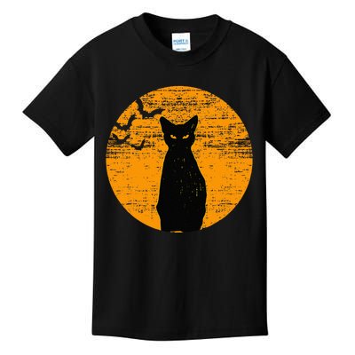 Vintage Scary Halloween Black Cat Costume Retro Moon Cat Mom Kids T-Shirt