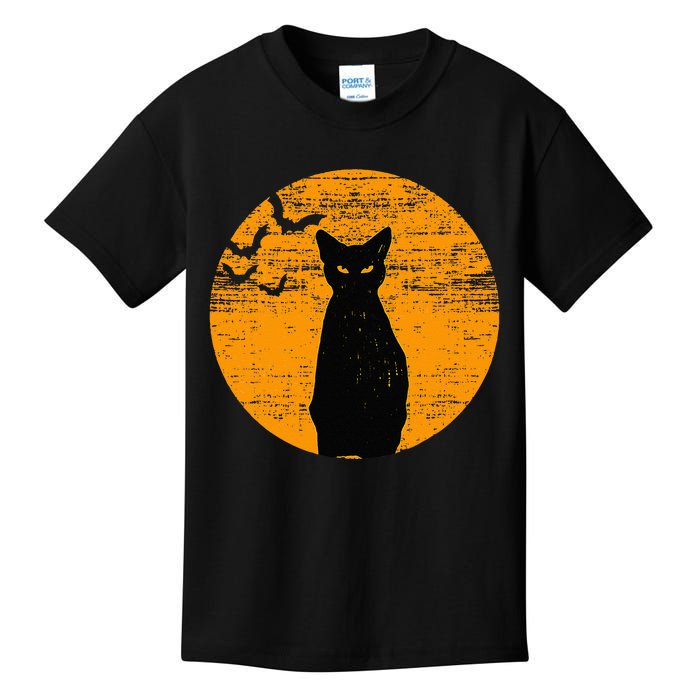 Vintage Scary Halloween Black Cat Costume Retro Moon Cat Mom Kids T-Shirt