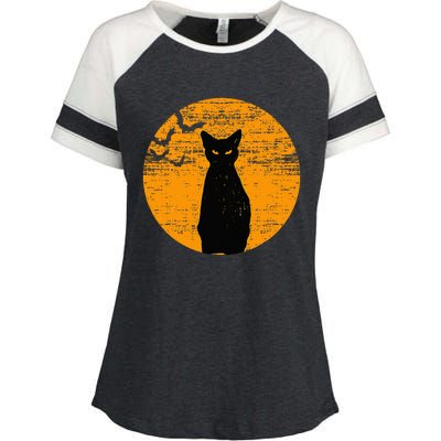 Vintage Scary Halloween Black Cat Costume Retro Moon Cat Mom Enza Ladies Jersey Colorblock Tee